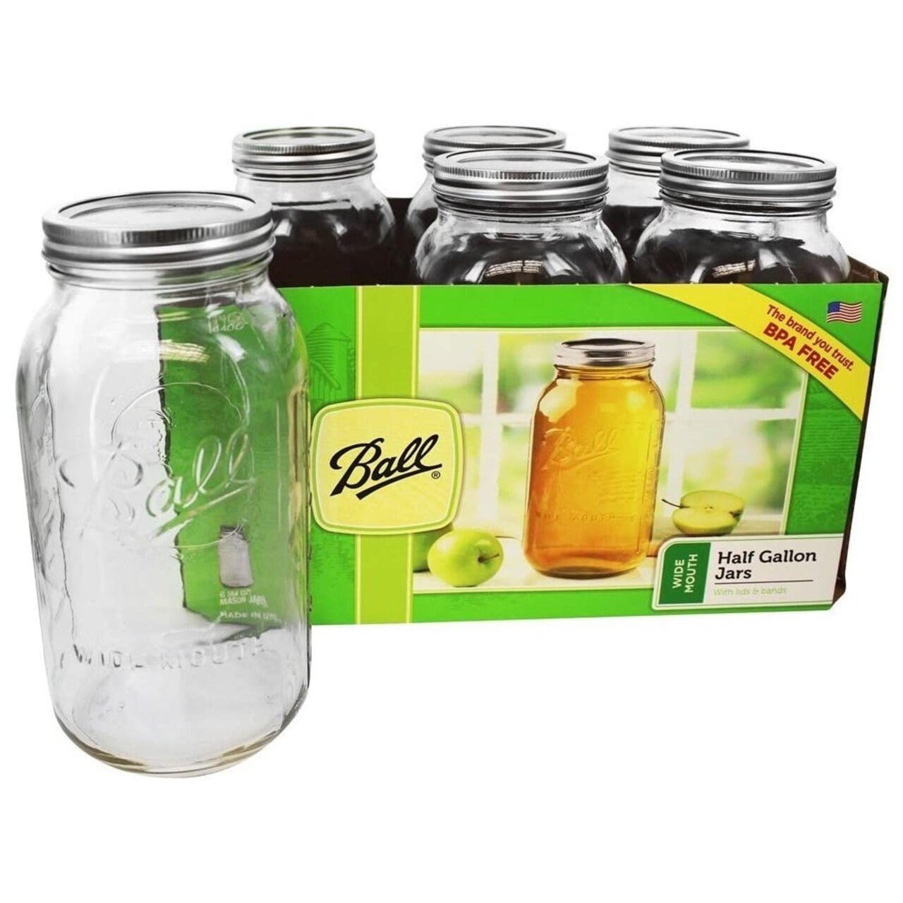 Ball Wide Mouth Half-Gallon Clear Glass Canning Jars Lids and Bands Pack of  6